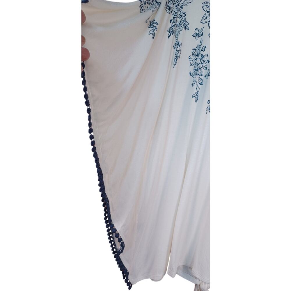 Christopher & Banks White Blue Embellished Boho Poncho Tie Front Top XL - Picture 5 of 10